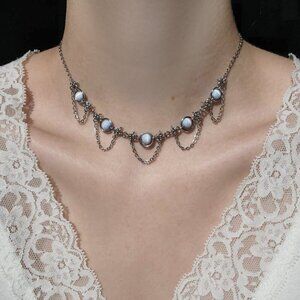 Vintage fairy whimsical light blue pearl chandelier choker necklace